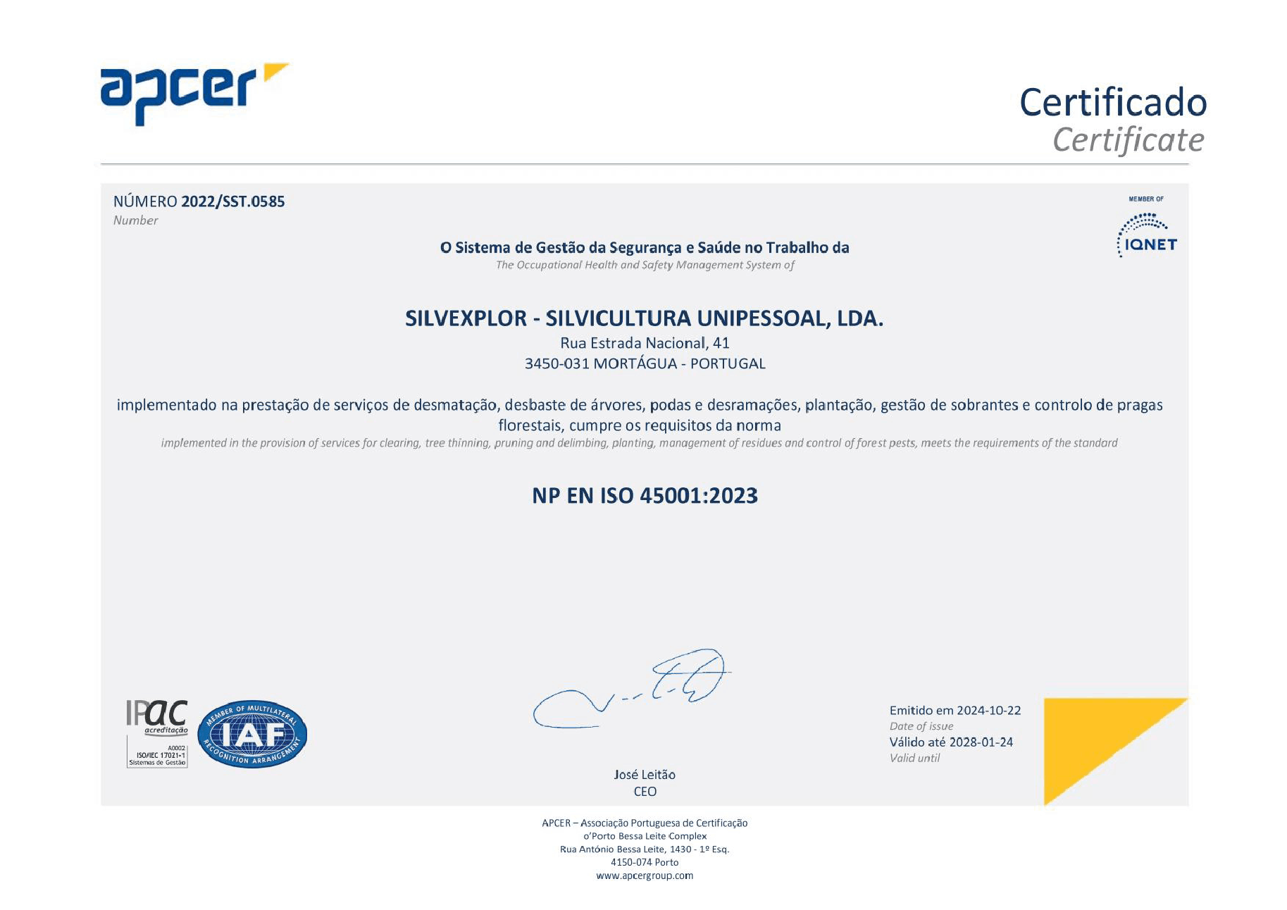 Certificado de Segurança e Saúde no Trabalho