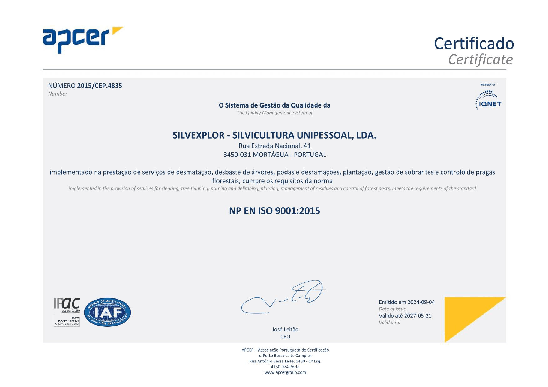 Certificado da Qualidade